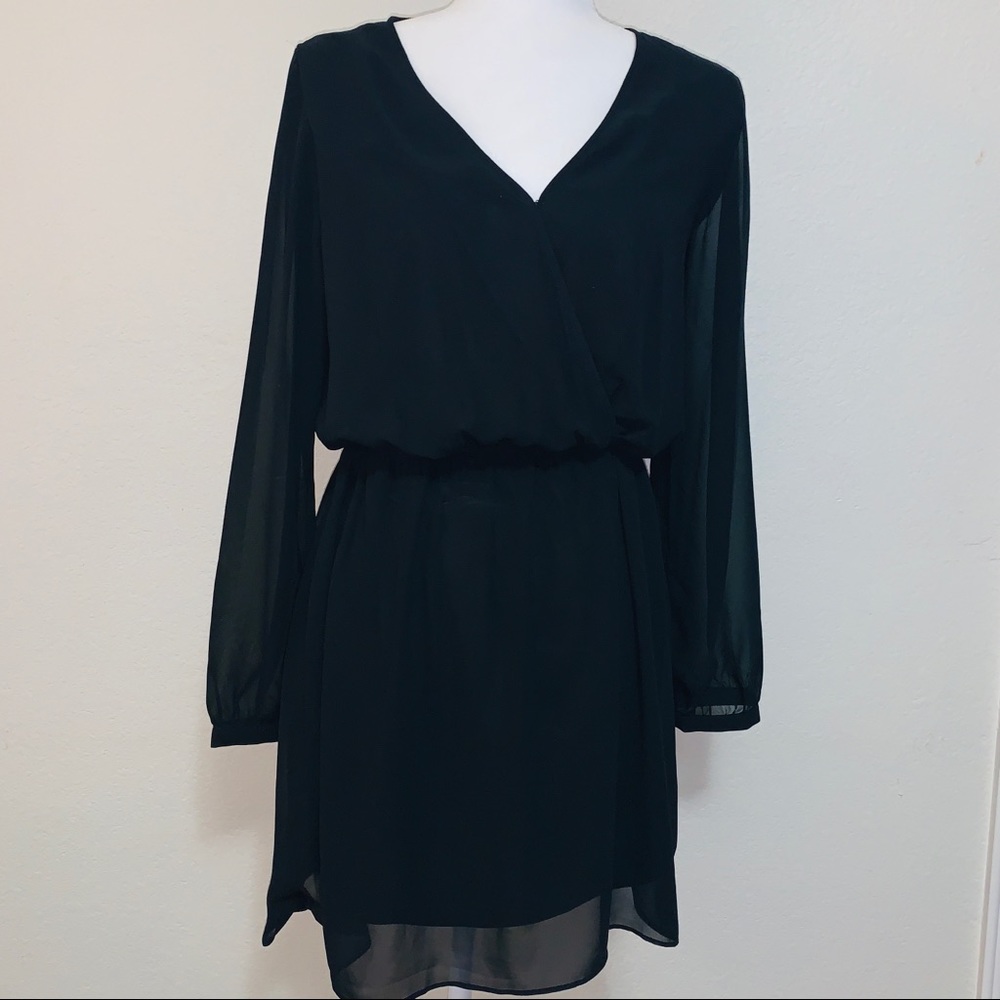 Express Black Sheer Balloon Sleeve Dress